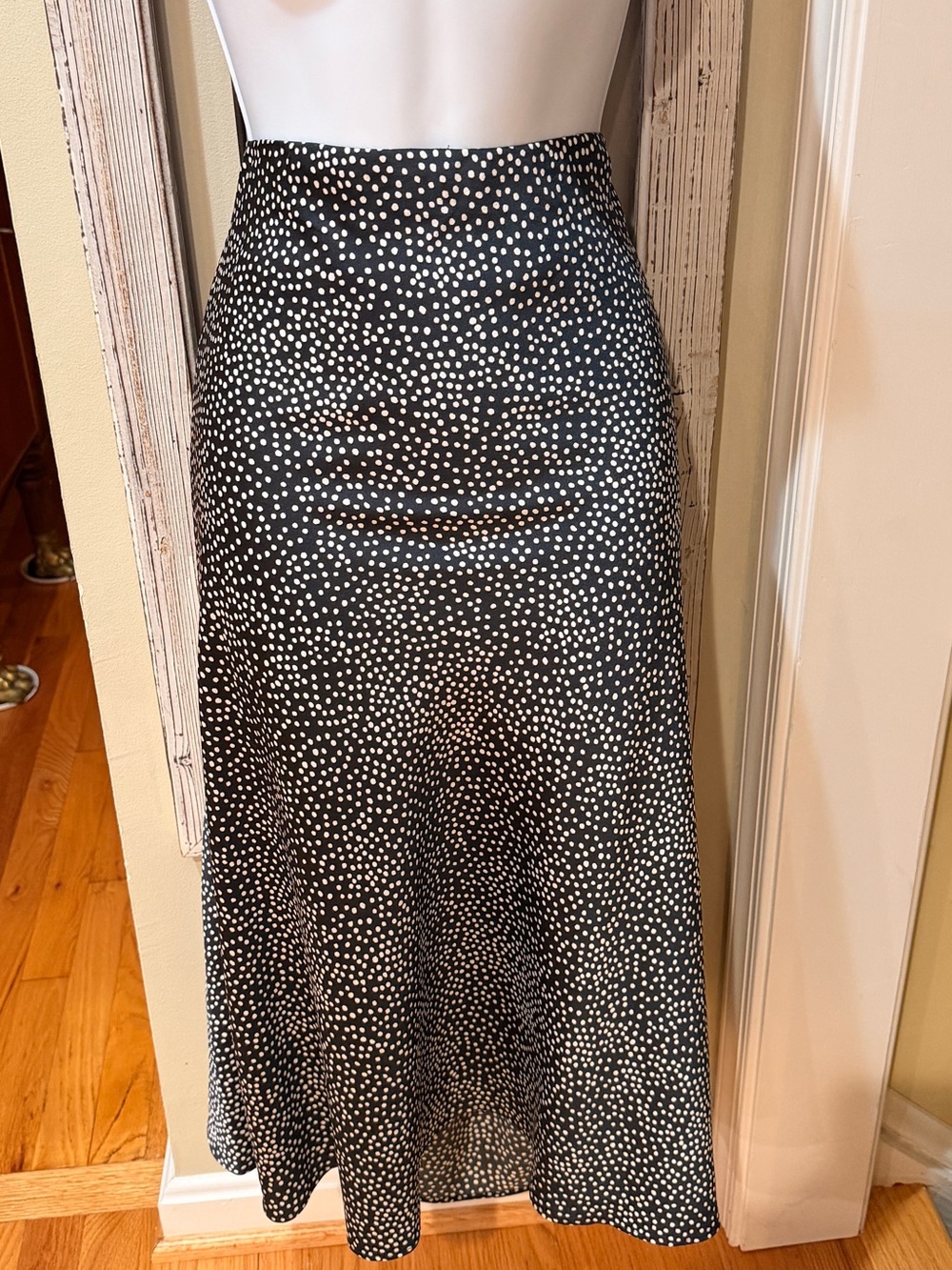Loft Navy & White Polka Dot Midi Skirt